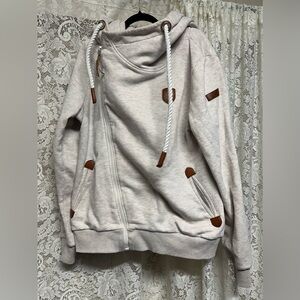 Wanakome Hestia Heather Oatmeal Full-Zip Cowlneck Sweater